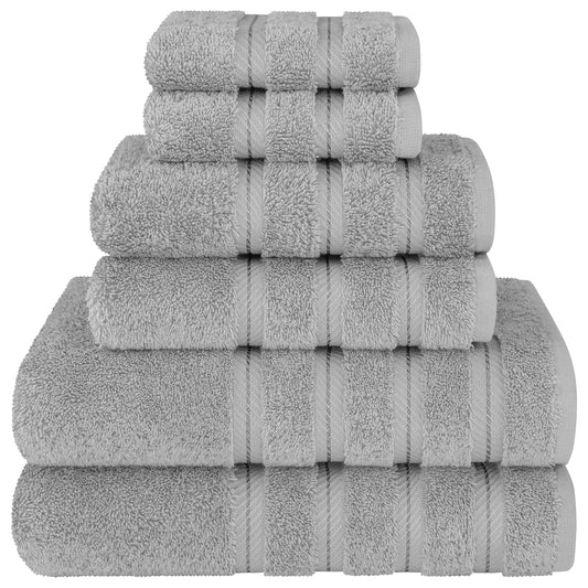 American Soft Linen Luxury 6 Piece Towel Set, 2 Bath Towels 2 Hand Towels 2 Washcloths, 100% Turkish Cotton Towels for Bathroom, Light Grey Towel Sets